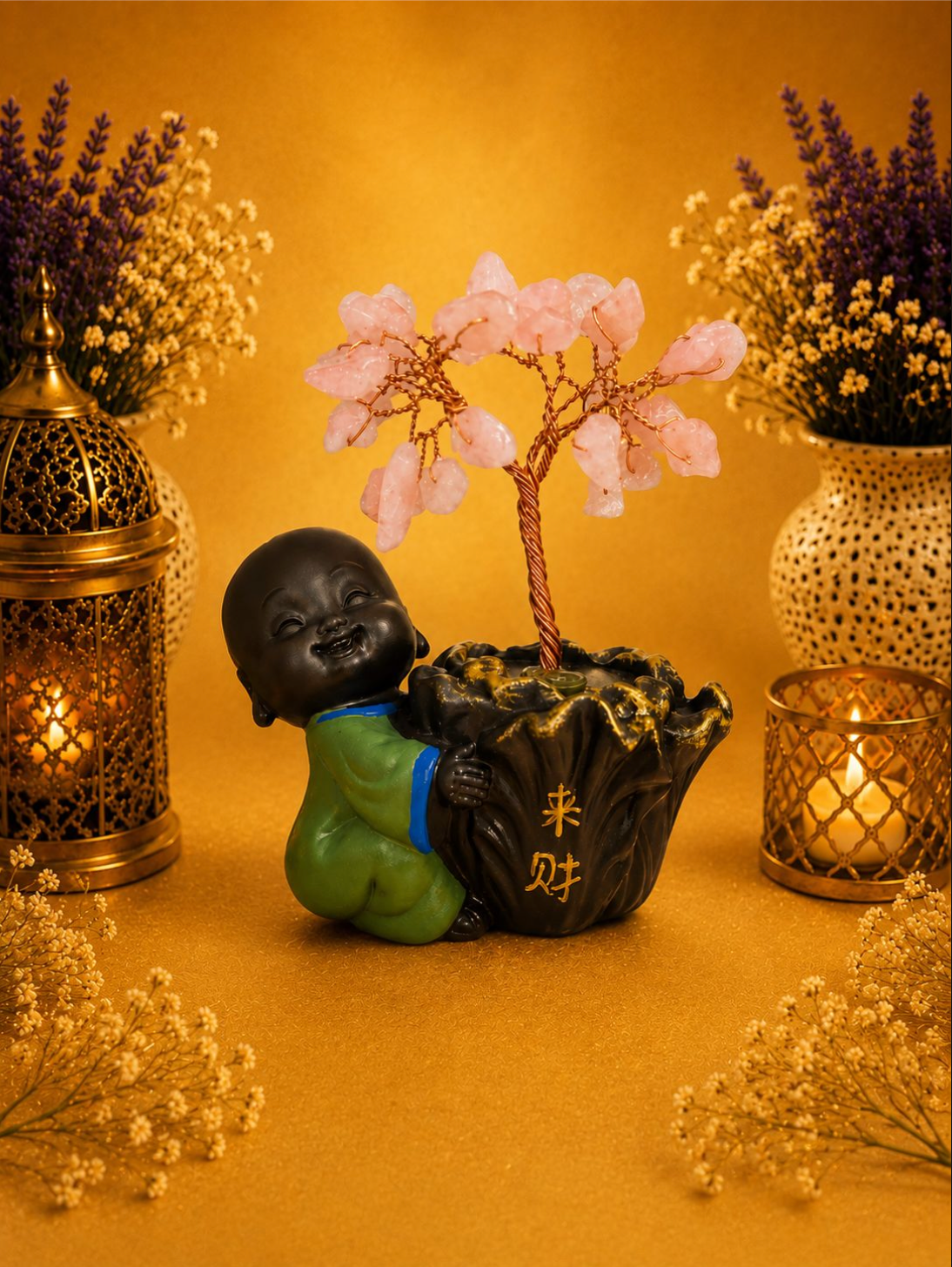 ✨Buda de la Prosperidad con Árbol de Cuarzo Rosa ✨